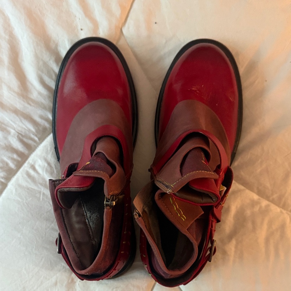 Red Faux Leather Ankle Boots